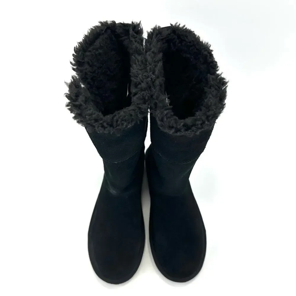 Koolaburra By Ugg Black Winter Boot Size 7 Suede Wool Lining Foldable Tall/Short